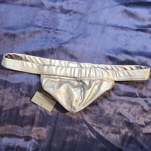 N2N Erotic Liquid Skin Shiny Silver Pleather Backless with Ring Extremely Rare